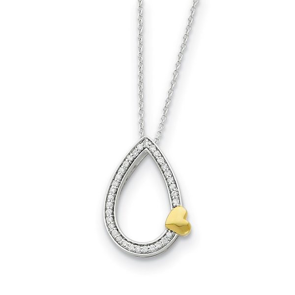 Gold Tone Plated Sterling Silver & CZ Tear of Love Necklace, 18 Inch