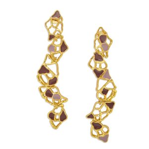 Gold and Purple Enamel Gaia Drop Earrings By Dhwani Bansal