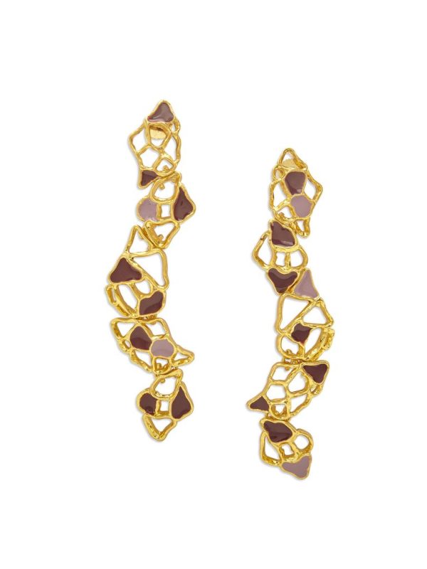 Gold and Purple Enamel Gaia Drop Earrings By Dhwani Bansal