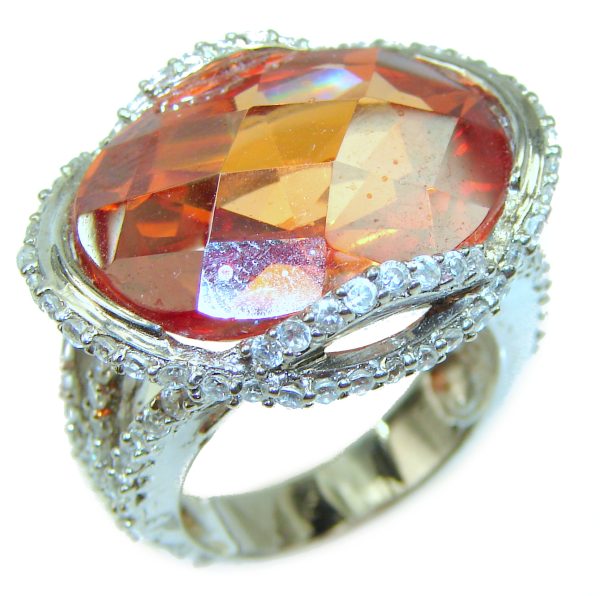 Golden Rose Authentic Golden Topaz .925 Sterling Silver handcrafted Large ring; s. 7 1/4