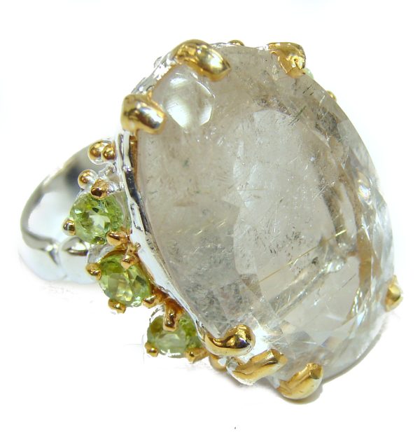 Golden Rutilated Quartz .925 Sterling Silver handcrafted Ring Size 8