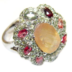 Golden Rutilated Quartz multicolor Sapphire .925 Sterling Silver handcrafted Ring Size 9 3/4