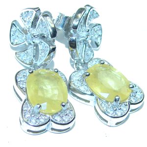 Graceful Natural yellow Sapphire .925 Sterling Silver handmade earrings