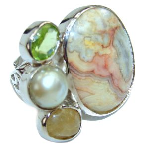 Great Crazy Lace Agate .925 handcrafted Sterling Silver Ring s. 8 1/4