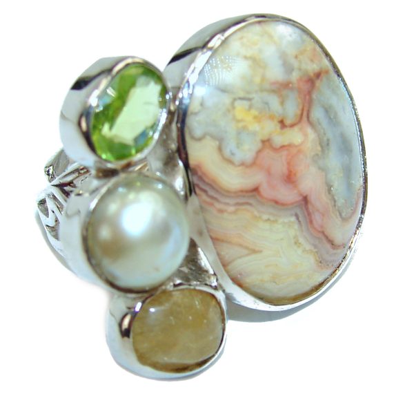 Great Crazy Lace Agate .925 handcrafted Sterling Silver Ring s. 8 1/4