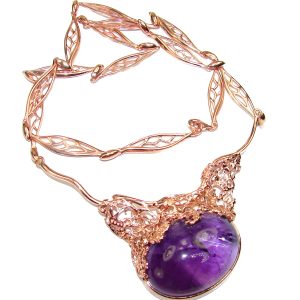 Great genuine Amethyst 18K Rose Gold over .925 Sterling Silver handmade Necklace