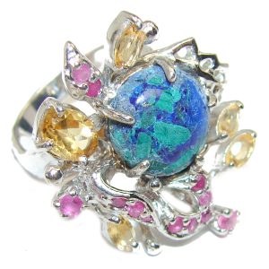 Great quality Blue Azurite 2 tones .925 Sterling Silver handcrafted Ring size 6 1/2