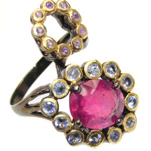 Great quality unique Ruby 18K Black rhodium Gold over .925 Sterling Silver handcrafted Ring size 9