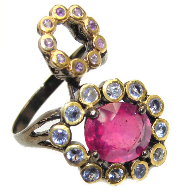 Great quality unique Ruby 18K Black rhodium Gold over .925 Sterling Silver handcrafted Ring size 9