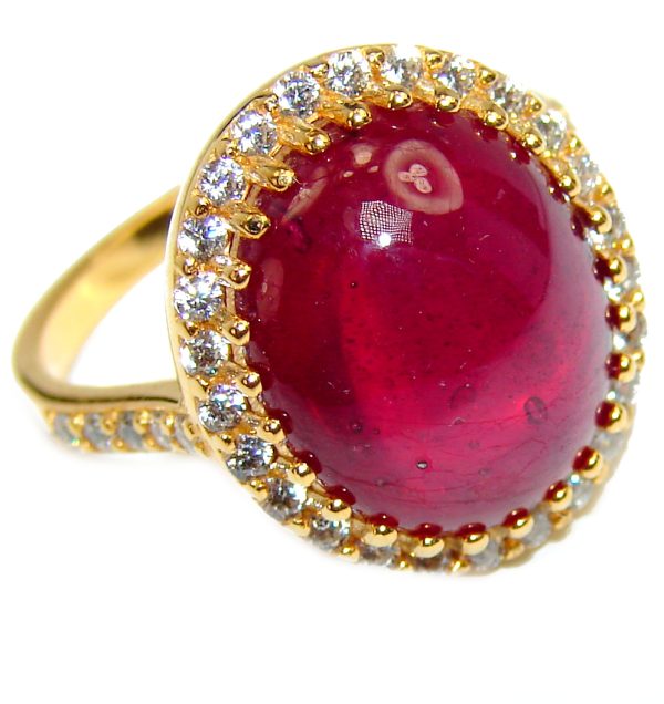 Great quality unique Ruby 18K white Gold over .925 Sterling Silver handcrafted Ring size 7 3/4