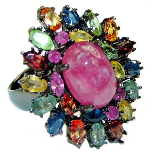 Great quality unique Ruby Tourmaline .925 Sterling Silver handcrafted Ring size 7 3/4