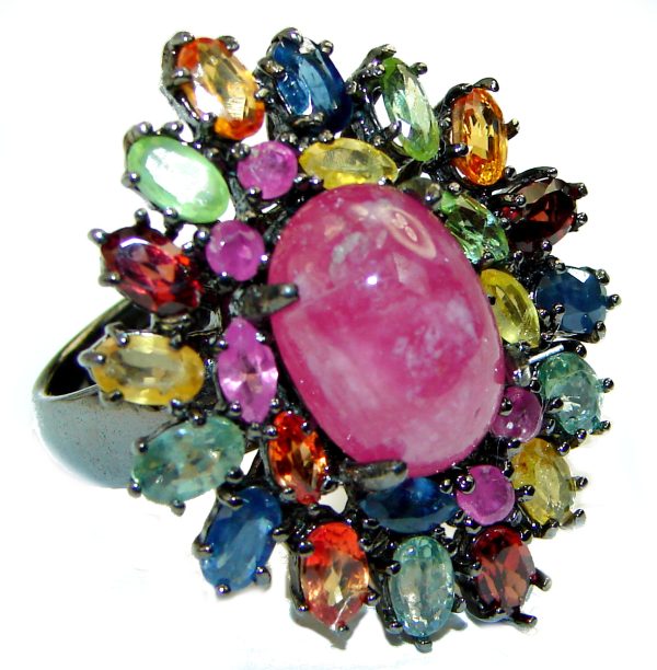 Great quality unique Ruby Tourmaline .925 Sterling Silver handcrafted Ring size 7 3/4