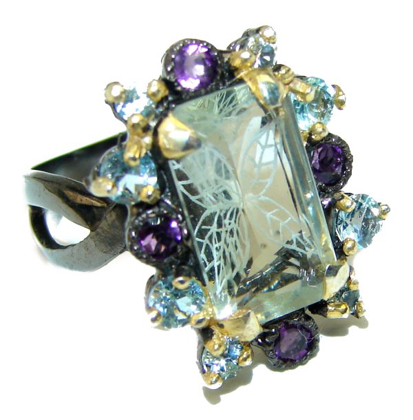 Green Amethyst black rhodium over .925 Sterling Silver ring size 8