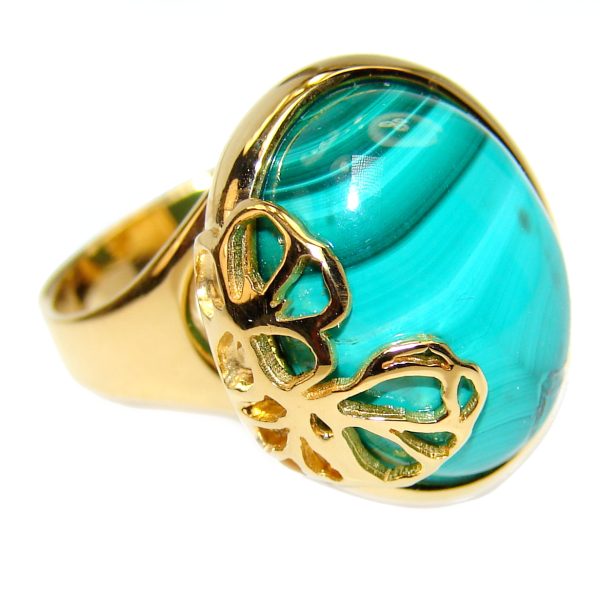 Green Beauty Malachite 18k Gold over .925 Sterling Silver handcrafted ring size 6 1/4