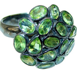 Green Power Peridot black rhodium over .925 Sterling Silver ring s. 7 3/4