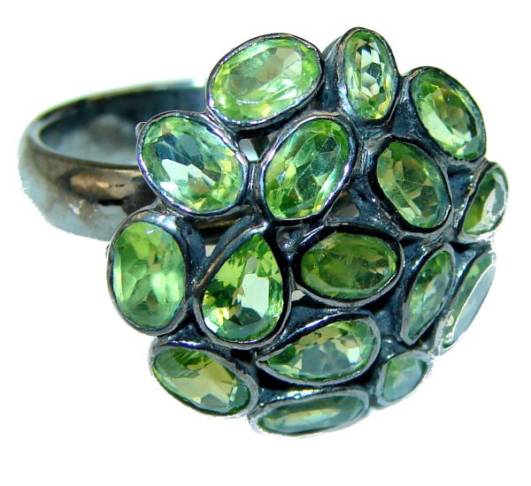 Green Power Peridot black rhodium over .925 Sterling Silver ring s. 7 3/4