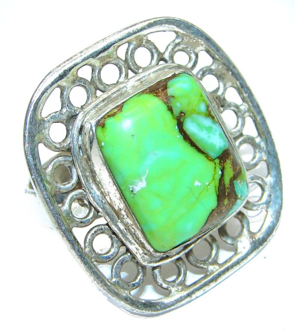 Green Turquoise .925 Sterling Silver handcrafted ring; s. 7 3/4