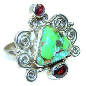 Green Turquoise .925 Sterling Silver handcrafted ring; s. 9