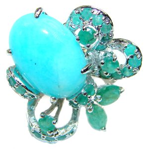 HUGE Natural Larimar Emerald .925 Sterling Silver handcrafted Ring s. 8 3/4