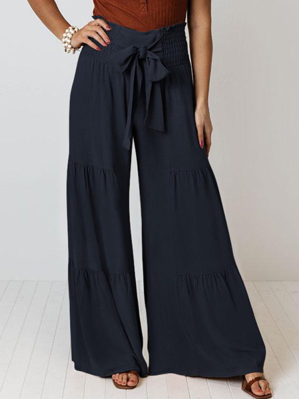 High Waisted Belted Wide Leg Pants Printed Palazzo Pants for Women