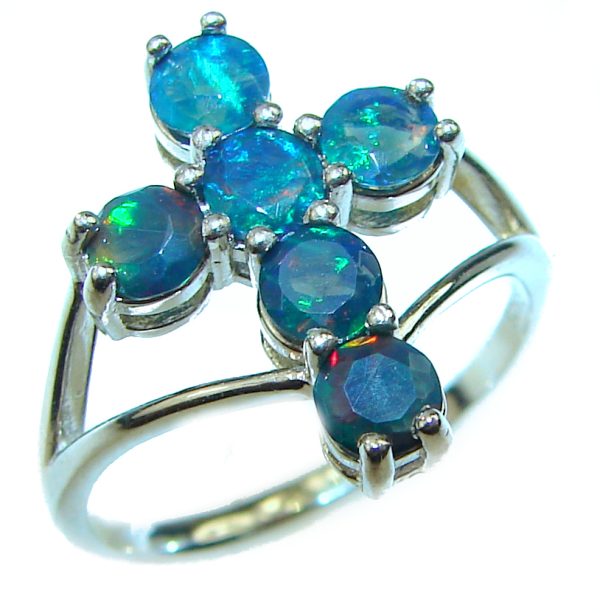 Holy Cross Black Opal .925 Sterling Silver handmade ring size 8 1/4