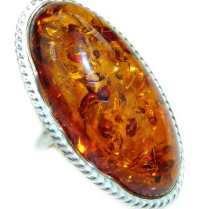 Huge Authentic Baltic Amber .925 Sterling Silver handcrafted ring; s. 6 3/4