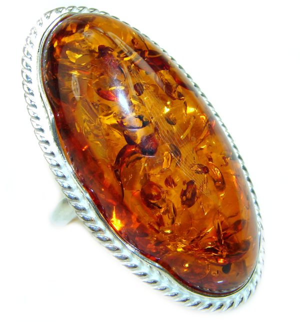 Huge Authentic Baltic Amber .925 Sterling Silver handcrafted ring; s. 6 3/4