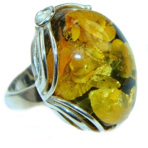 Huge Authentic Baltic Amber .925 Sterling Silver handcrafted ring; s. 7 adjustable