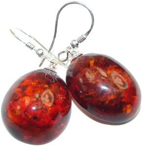 Huge Baltic Polish Amber .925 Sterling Silver Earrings