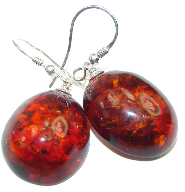 Huge Baltic Polish Amber .925 Sterling Silver Earrings