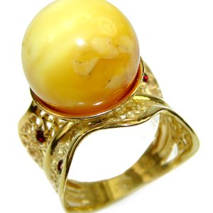 Huge Butterscotch Amber 14K Gold over .925 Sterling Silver handcrafted Ring s. 9 1/4