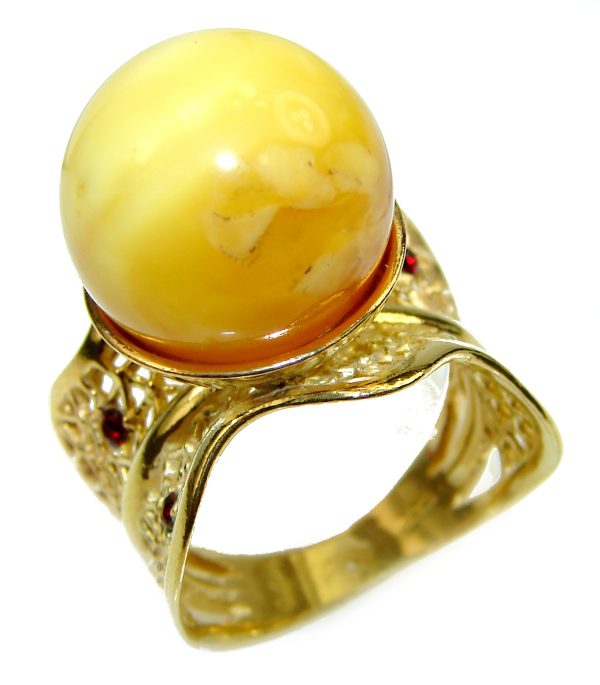 Huge Butterscotch Amber 14K Gold over .925 Sterling Silver handcrafted Ring s. 9 1/4