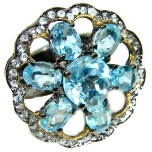 Huge Electric Blue Swiss Blue Topaz .925 Sterling Silver handmade Ring size 8