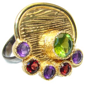 Huge Multigem .925 Silver handcrafted Ring s. 11