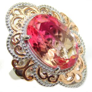 Huge Top Quality Volcanic Pink Tourmaline 18 K Gold over .925 Sterling Silver handcrafted Ring s. 7 1/4