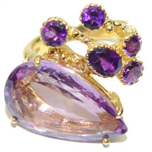 Incredible 15.7 carat African Amethyst 14K Rose Gold over .925 Sterling Silver handcrafted ring size 8 3/4