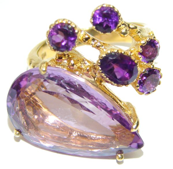 Incredible 15.7 carat African Amethyst 14K Rose Gold over .925 Sterling Silver handcrafted ring size 8 3/4