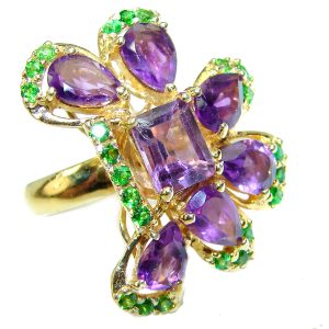 Incredible African Amethyst 14K Gold over .925 Sterling Silver HANDCRAFTED Ring size 7 1/2