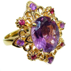 Incredible African Amethyst 14K Gold over .925 Sterling Silver HANDCRAFTED Ring size 7