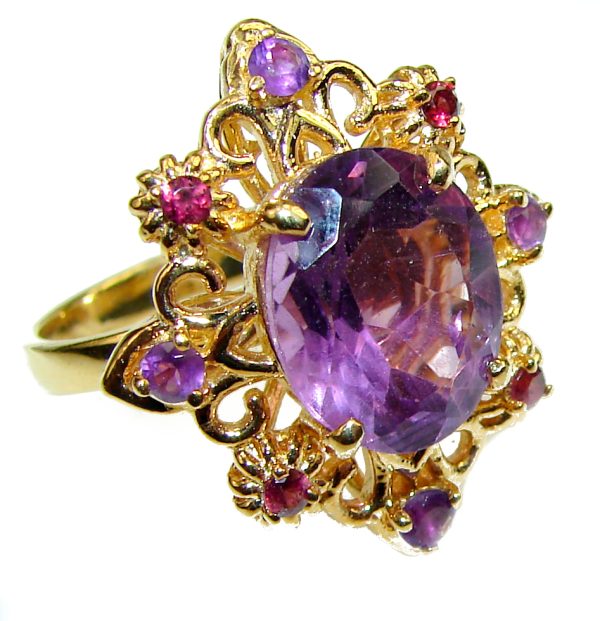 Incredible African Amethyst 14K Gold over .925 Sterling Silver HANDCRAFTED Ring size 7