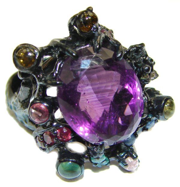 Incredible quality 10.7 carat Amethyst .925 Sterling Silver handcrafted ring size 8 1/4