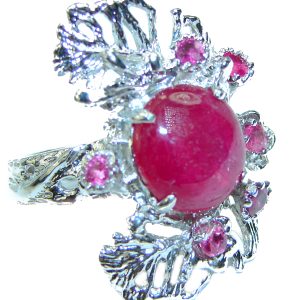 Incredible unique Ruby .925 Sterling Silver handcrafted Cocktail Ring size 8 1/4