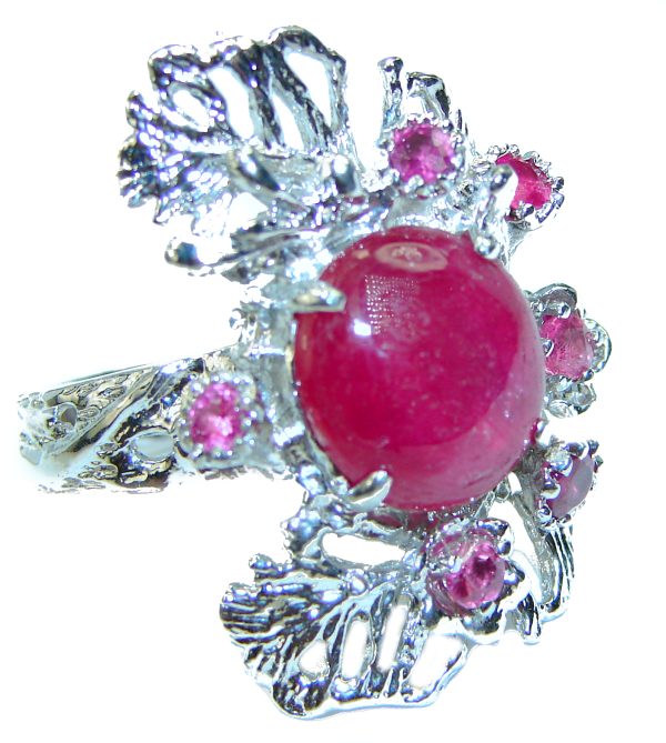 Incredible unique Ruby .925 Sterling Silver handcrafted Cocktail Ring size 8 1/4