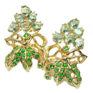 Juicy Grages Green Amethyst Gold over .925 Sterling Silver handcrafted incredible earrings