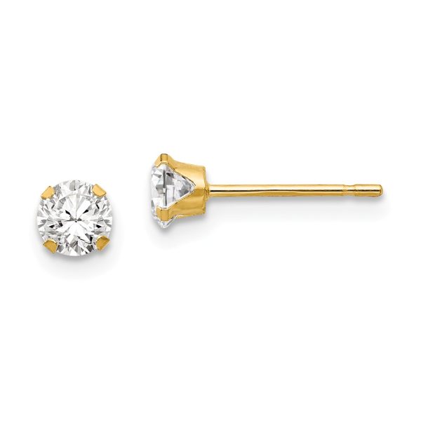 Kids 4mm Round Cubic Zirconia Stud Earrings in 14k Yellow Gold