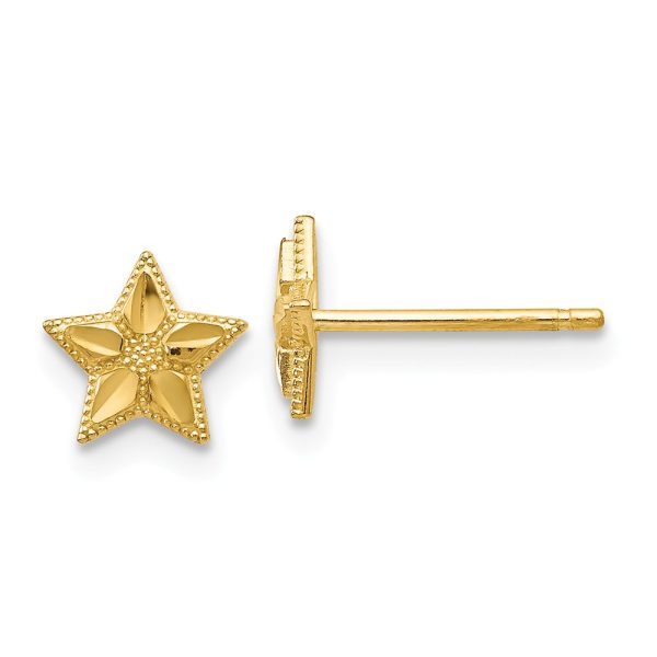 Kids 6mm Diamond Cut Star Post Earrings in 14k Yellow Gold