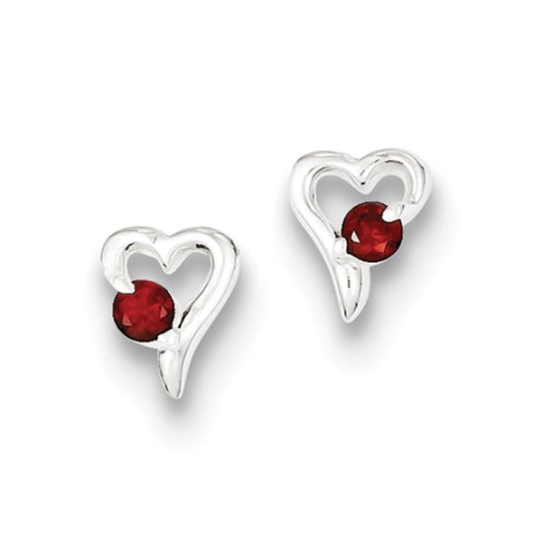 Kids Sterling Silver and Red Cubic Zirconia Petite Heart Post Earrings