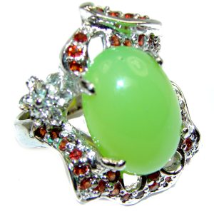 LARGE Natural Prehnite .925 Sterling Silver handmade ring s. 8