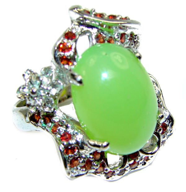 LARGE Natural Prehnite .925 Sterling Silver handmade ring s. 8