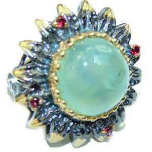 LARGE Natural Prehnite 2 tones .925 Sterling Silver handmade ring s. 8 1/4